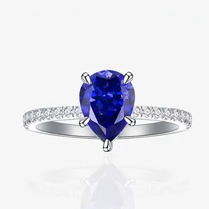 Vintage 925 Sterling Silver Pear Cut Zirconia Ring For Women Classic Pave Teardrop Gemstone Wedding Engagement Jewelry