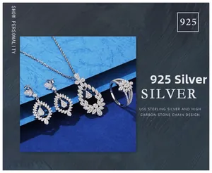 Macro view of 925 sterling silver jewelry set featuring intricate leaf design with stones
