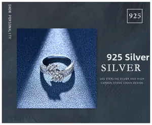 Detailed macro view of 925 sterling silver ring with high carbon stone leaf pattern
