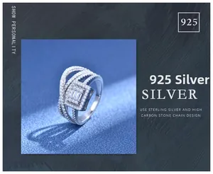 Detailed macro view of S925 sterling silver four-layer ring with sparkling zircon stones