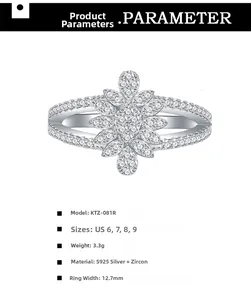Macro shot of S925 sterling silver ring featuring pave set white cubic zirconia leaves