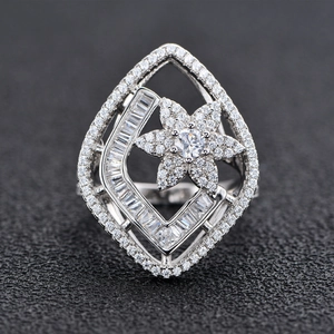 Elegant S925 sterling silver ring featuring a floral design with sparkling zircon stones
