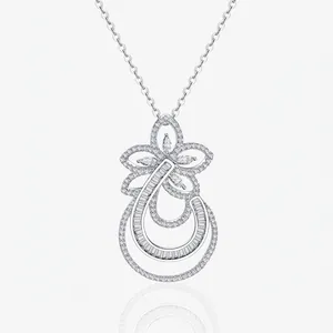 S925 Sterling Silver Micro Pave Zirconia Flower Pendant Necklace Geometric U-Shape Elegant Fashion Jewelry Gift for Women