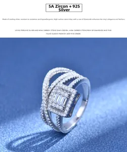 Macro detail of S925 silver multi-layer crossover ring with micro-paved 5A cubic zirconia