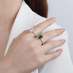 Classic pear-cut sapphire and white zircon S925 silver rings with pave-set diamond bands