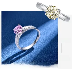 Detailed macro of a four-claw set 925 silver ring with side-set pavé diamonds