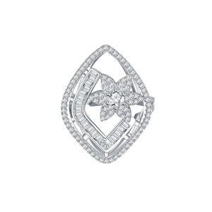 Exquisite S925 silver flower ring with diamond-encrusted rhombic frame and pavé zircon