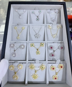 Présentation en gros de parures de bijoux en argent 925 avec motifs floraux micro-incrustés