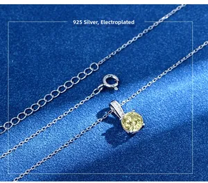 Detailed macro view of 925 sterling silver chain with 7mm yellow zircon pendant