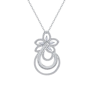 Elegant S925 sterling silver floral teardrop necklace with shimmering zircon accents