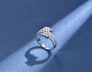Macro shot of 925 silver ring featuring sparkling marquise cut cubic zirconia stones