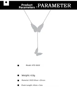 S925 silver necklace featuring a double butterfly pendant with sparkling cubic zirconia