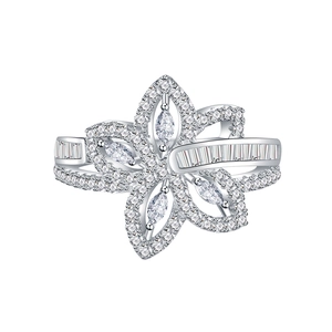 Irregular flower S925 silver ring with marquise cut sparkling cubic zirconia stones