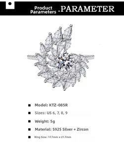 Spécifications détaillées de la bague tourbillon en argent S925 avec zircons marquise