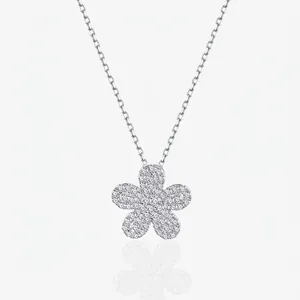 Collier Pendentif Fleur en Argent Sterling 925 Avec Zirconia Micro-Incrusté Chaîne de Clavicule Délicate pour Femme Bijou Cadeau