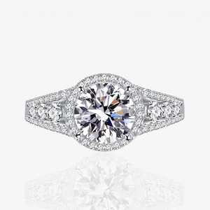 Luxurious 925 Sterling Silver Zirconia Halo Ring Elegant Round Cut Engagement Wedding Jewelry Finger Ring For Women