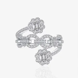 S925 Sterlingsilber Blume Kette Ring Für Damen Luxus Übertrieben Voll Zirkonia Eingelegt Breite Schiene Fingerring Schmuck Geschenk
