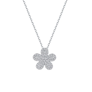 Collier en argent 925 avec pendentif fleur serti de cristaux et chaîne maille forçat