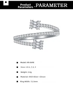 Detailed S925 silver triple layer ring with zircons showing 12.5mm width and weight specs