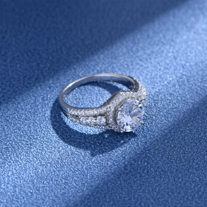 Classic 925 sterling silver ring with round 8mm cubic zirconia in halo setting