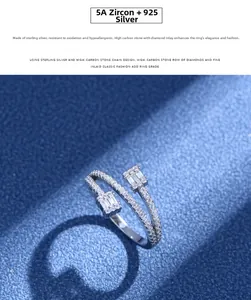 Macro view of S925 silver double layer ring with 5A zircon stones on blue texture