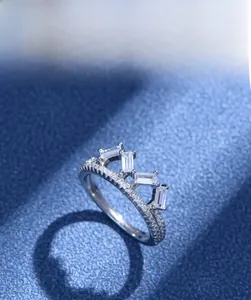 Detail of 925 sterling silver crown ring featuring radiant 5A cubic zirconia stones