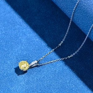 S925 sterling silver necklace with 7mm yellow stone pendant in a four-prong setting