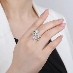 S925 Sterling Silber Mehrschichtiger Spiralring mit Zirkonia-Blumen für Frauen