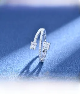 Macro shot of silver triple-layer spiral ring with micro-paved cubic zirconia stones