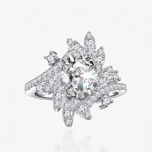 Luxurious 925 Sterling Silver Oval Zirconia Cluster Ring For Women Elegant Hollow Lace Party Wedding Jewelry Finger Ring