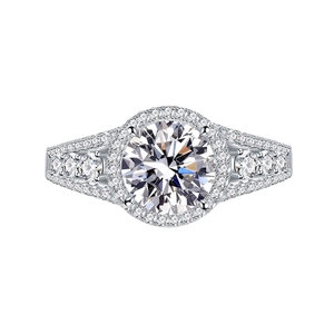 Classic 925 sterling silver halo engagement ring with 8mm round cubic zirconia center stone