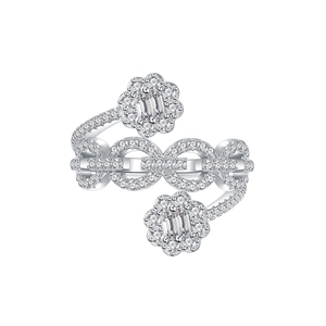 Funkelnder S925 Silber Kettenblumenring mit mikroverzierten Zirkonia-Steinen für Damen