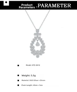 Macro view of layered leaf pendant in S925 sterling silver with micro-pave white zircons