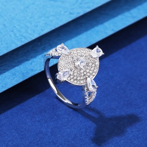 S925 sterling silver oval ring with micro-pave diamonds and pear-cut zircon accents