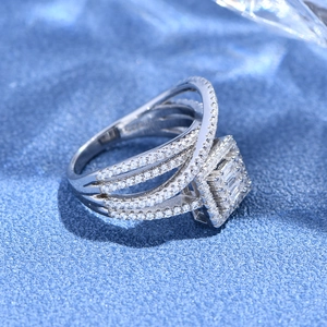 Luxurious S925 silver four-layer ring with square micro-pave crystals in high shine