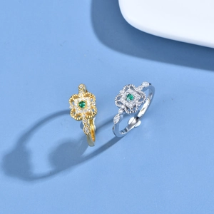 Anelli a quadrifoglio retrò in argento 925 oro e argento con pietre quadrate verdi