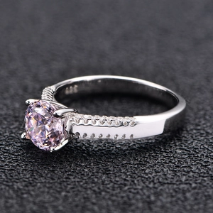 Elegant S925 sterling silver ring with 7mm round light purple stone and pavé accents