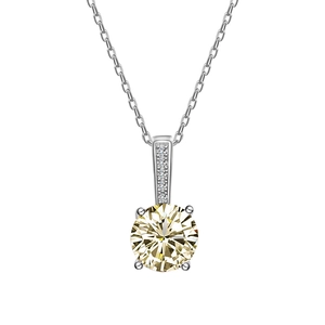 Elegant S925 sterling silver necklace featuring 7mm light yellow brilliant cut cubic zirconia