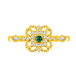 Elegante anello a quadrifoglio in argento 925 placcato oro 18k con smeraldo verde