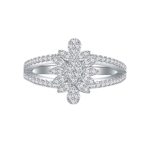 Sparkling S925 sterling silver floral ring with intricate micro-pave zircon crystals