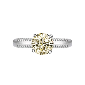 Classic silver 925 ring with a 7mm light yellow round diamond in 4-prong setting