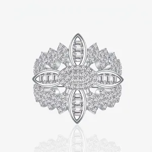 Luxurious S925 Sterling Silver Zirconia Flower Ring For Women Unique Design Full Diamond Pattern Inlaid Statement Finger Ring Fashion Jewelry
