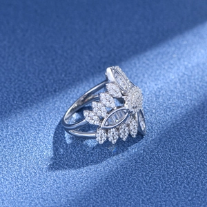 Luxurious S925 sterling silver floral full diamond ring with Marquise cut zircon stones
