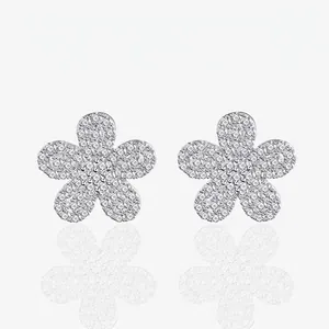 Élégantes Boucles d'Oreilles Clous Fleur Avec Tige en Argent Sterling 925 pour Femme Exquises Boucles d'Oreilles en Zirconia Micro Incrusté Bijoux Floraux à Cinq Pétales Cadeau