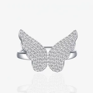 Bague Papillon en Argent Sterling 925 pour Femme Minimaliste Pavé de Zirconia Élégant Bijoux de Doigt Mariage Fête Cadeau