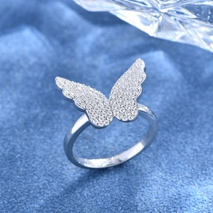Bague papillon en argent massif 925 sertie de pierres scintillantes en oxyde de zirconium