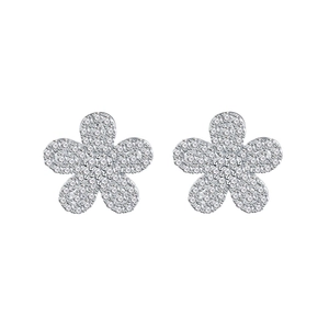 Boucles d'oreilles fleur en argent 925 avec micro-pavage en zircon et fini brillant