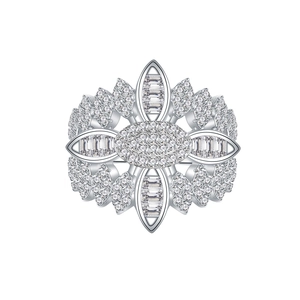 Luxurious S925 silver flower ring with micro-pave diamonds and marquise cut accents