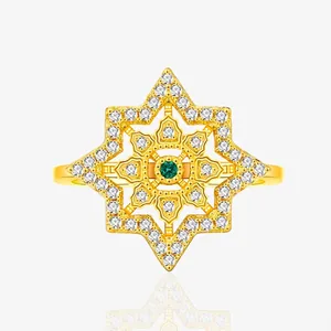 925 Sterling Silver Eight-Pointed Star Ring Women Gold Silver Plated Green Zirconia Mandala Inlaid Fashion Luxury Jewelry