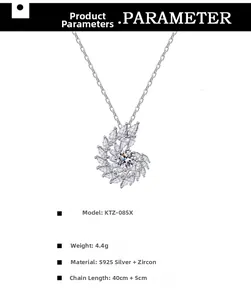 Detailed specifications of S925 silver swirl zircon necklace with 40+5cm chain dimensions
